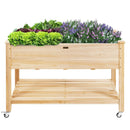 Wood Elevated Planter Bed with Lockable Wheels Shelf and Liner by LJGDeals