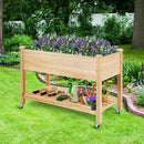 Wood Elevated Planter Bed with Lockable Wheels Shelf and Liner by LJGDeals
