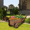 Wooden Wagon Planter Box with Wheels Handles and Drainage Hole-Rustic Brown by LJGDeals