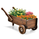 Wooden Wagon Planter Box with Wheels Handles and Drainage Hole-Rustic Brown by LJGDeals