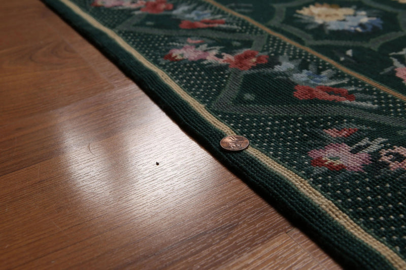 4'x6' Hand Woven French Aubusson Needlepoint wool Oriental area rug Green