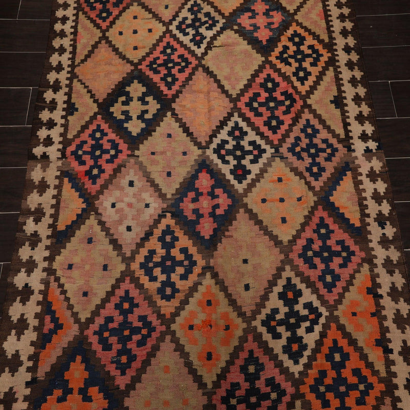 5'2" x 12'9" Vintage Hand Woven Southwestern Kilim 100% Wool Area Rug Brown