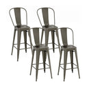 Set of 4 Bar Height Chairs Stackable Metal Bar Stools with Removable Backrest by DirectDeals