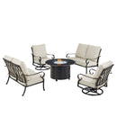 Black Aluminum Fire Table Set with Two Loveseats and Two Club Chairs