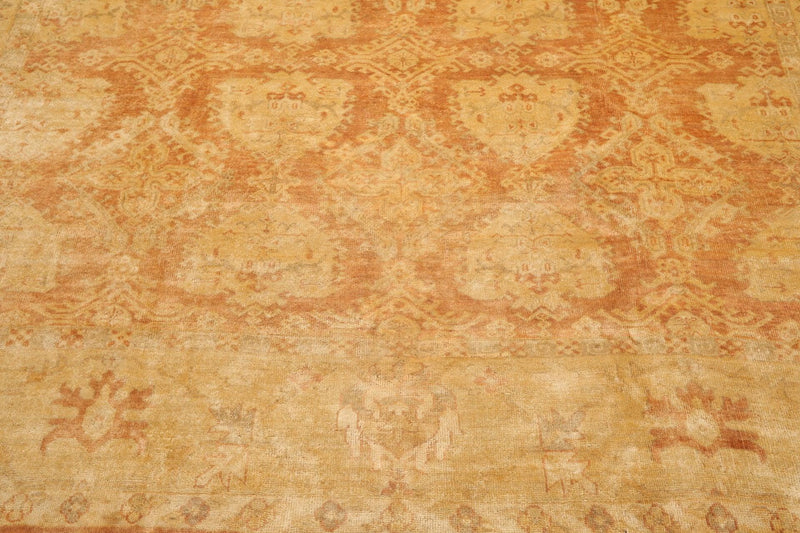 9' x 11'7" Hand Knotted Peshawar Gold Wash Antique Finish Oriental Area Rug Tan