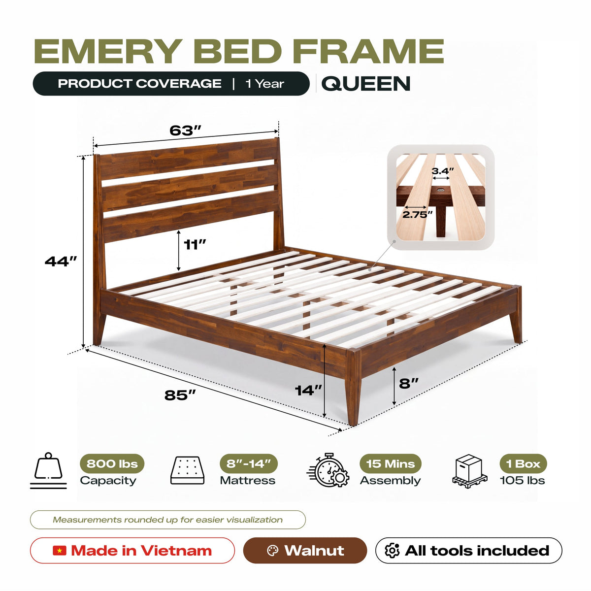 Emery Solid Wood Bed Frame, photo 4 of 34