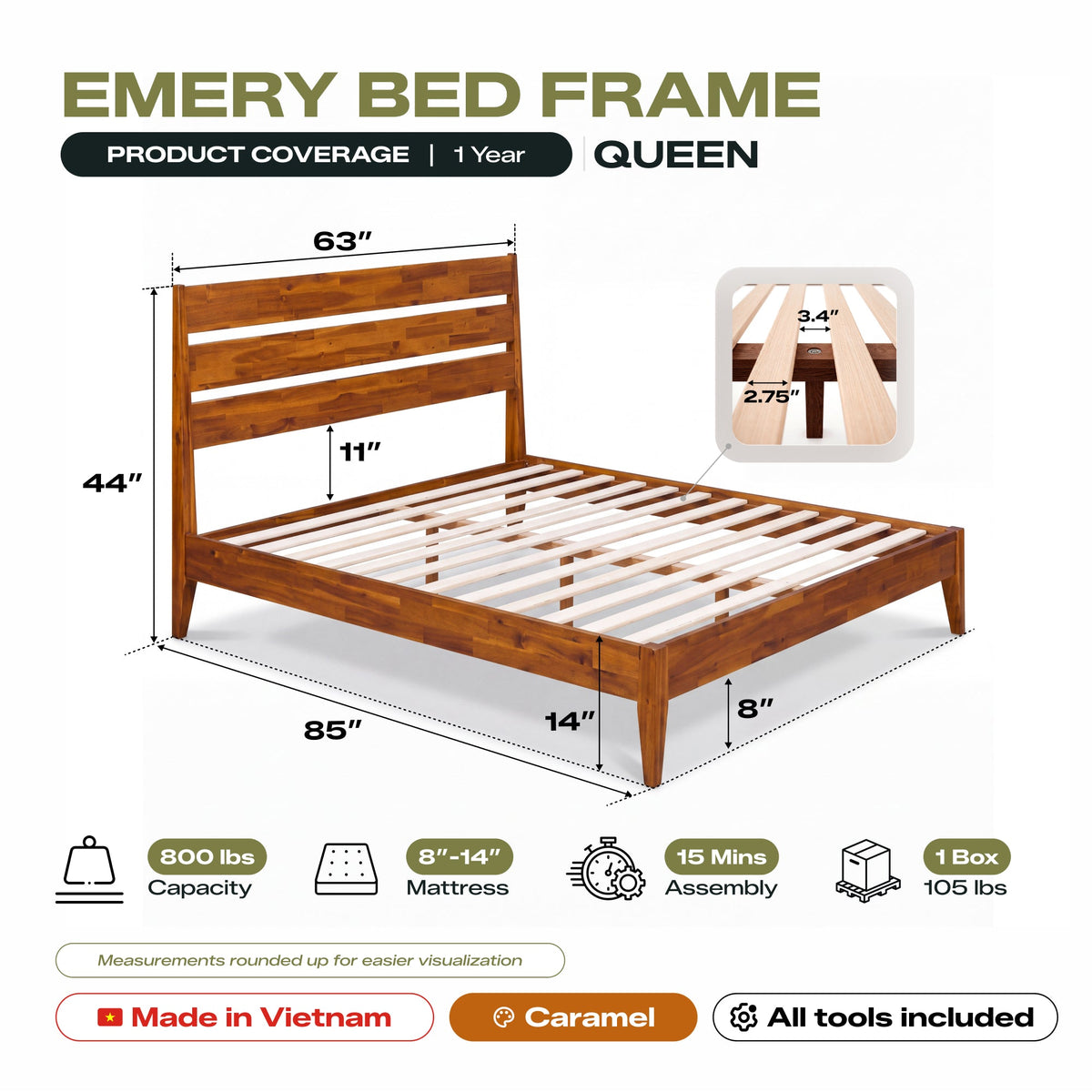 Emery Solid Wood Bed Frame, photo 15 of 34