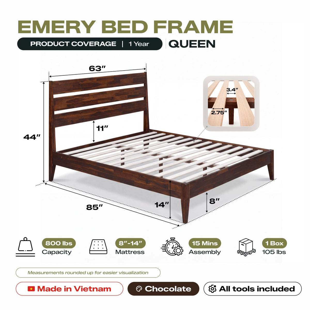 Emery Solid Wood Bed Frame, photo 26 of 34