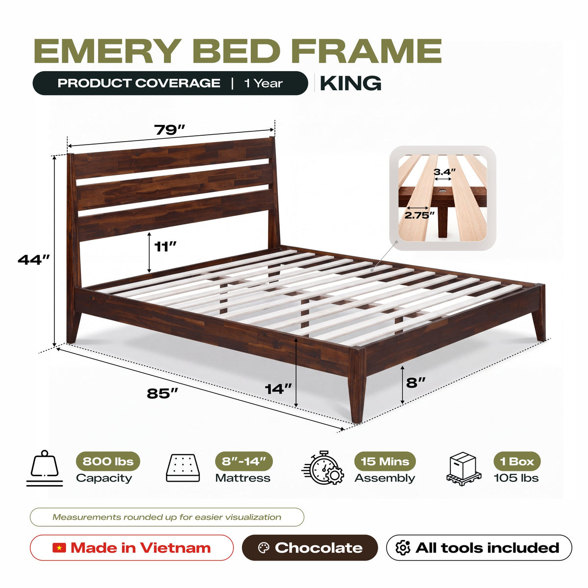 Emery Solid Wood Bed Frame, photo 27 of 34