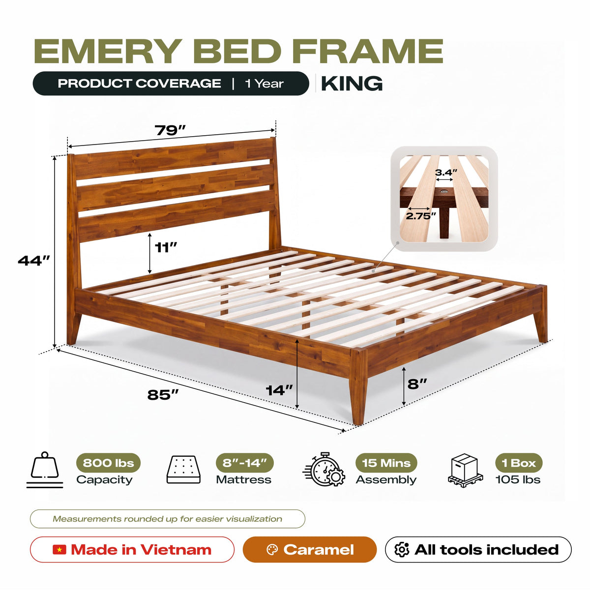 Emery Solid Wood Bed Frame, photo 16 of 34