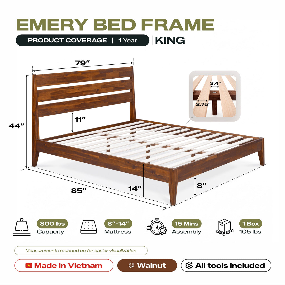 Emery Solid Wood Bed Frame, photo 5 of 34
