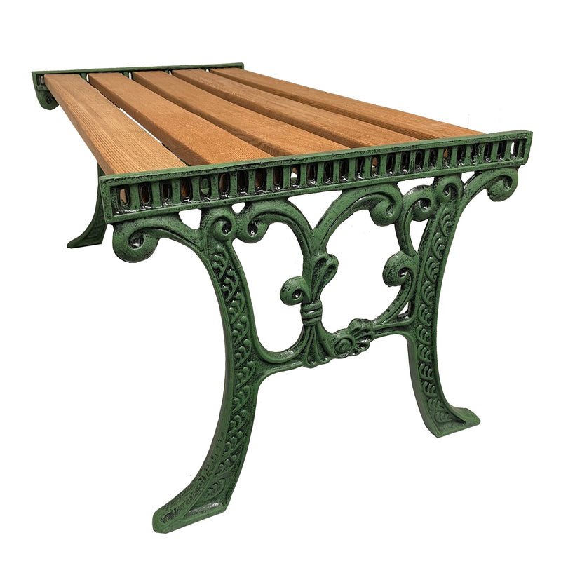 Cast Aluminum and Wood Antique Green Ornate Rectangular Coffee Table