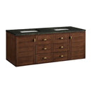 James Martin Amberly 60" Dual Mount Double Bathroom Vanity, Mid-Century Walnut