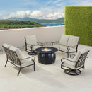 Black Aluminum Fire Table Set with Two Loveseats and Two Club Chairs
