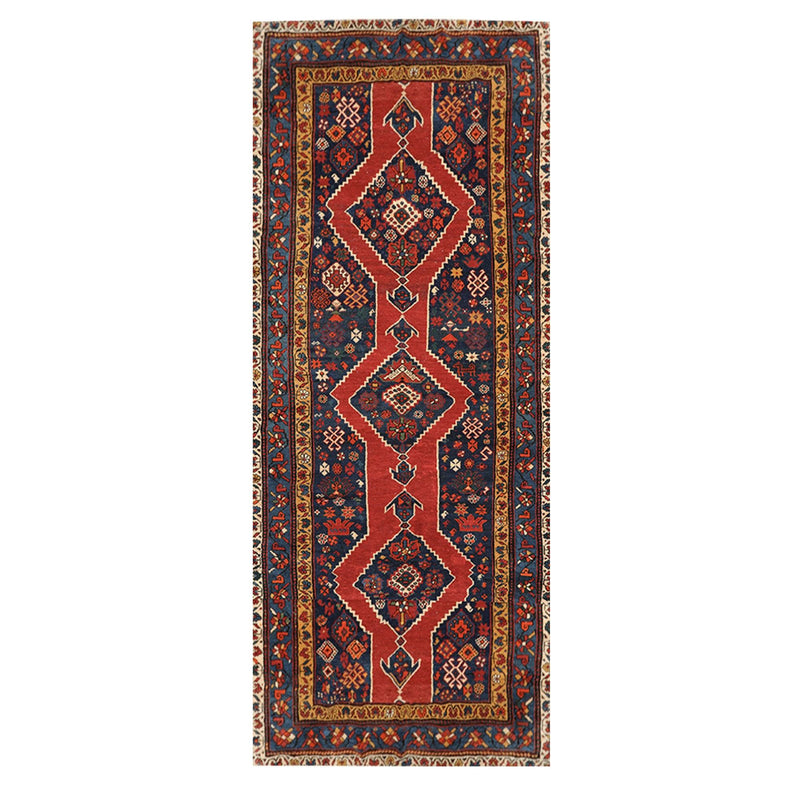 4'7" x 11'9" Hand Knotted Wool Traditional Runner Vegetable dyes Area Rug Red