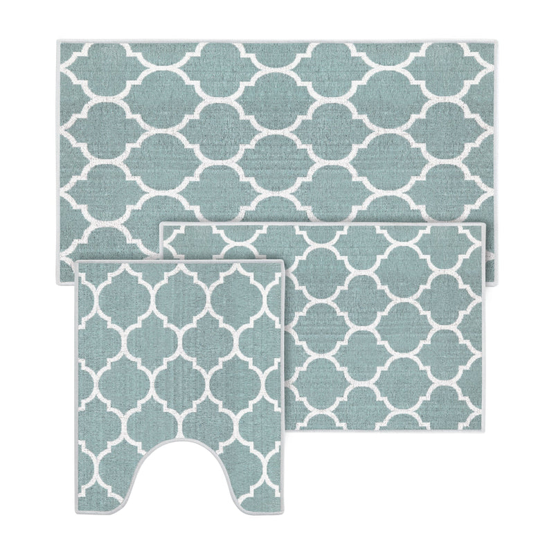 Geometric Design 3 Piece Bathroom Rugs Set | Light Teal
