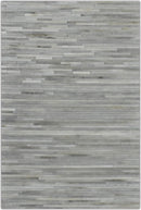 Silver And Ivory Handmade 5x8 Genuine Leather Area Rug