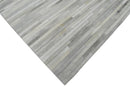 Silver And Ivory Handmade 5x8 Genuine Leather Area Rug