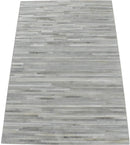 Silver And Ivory Handmade 5x8 Genuine Leather Area Rug