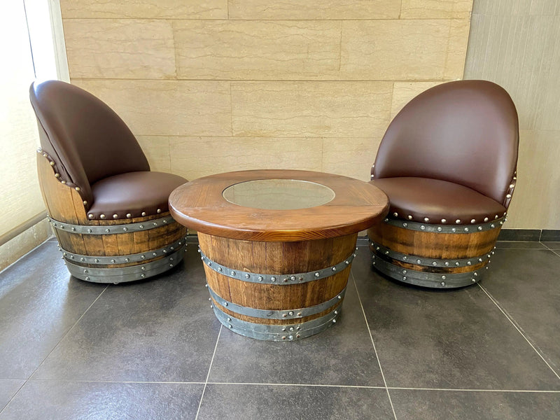 Half-Barrel Coffee Table With Removable Glass Top - Wine/Whiskey/Bourbon Barrel Storage Table - Rustic Furniture