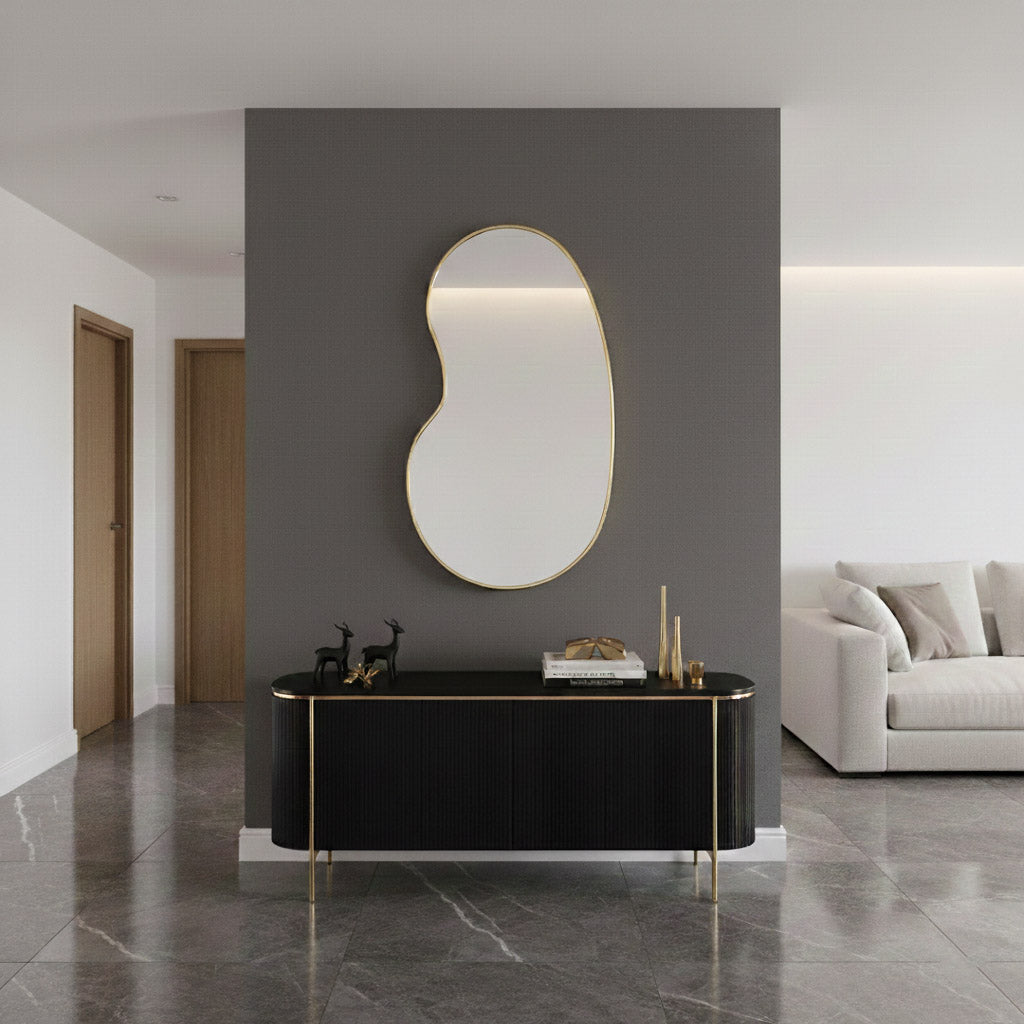 Kidney Shape Wall Mirror - Unlacquered Brass Mirror, photo 4 of 10