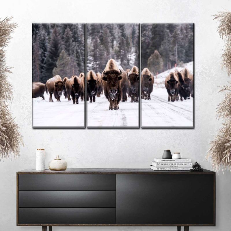 Bison Herd In Winter Wall Art