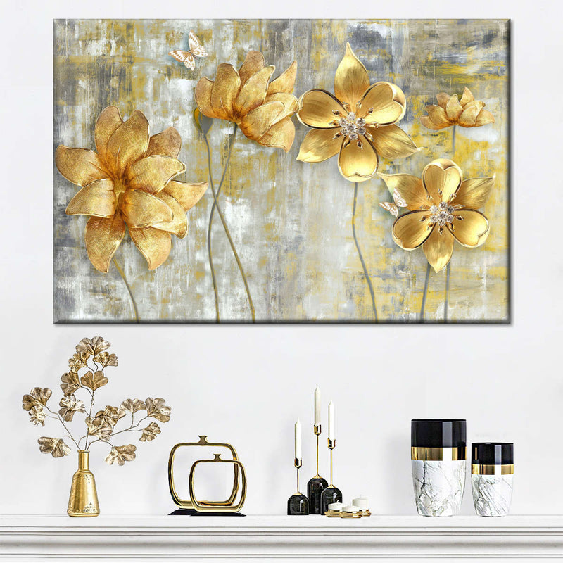 Large Golden Flowers Wall Art