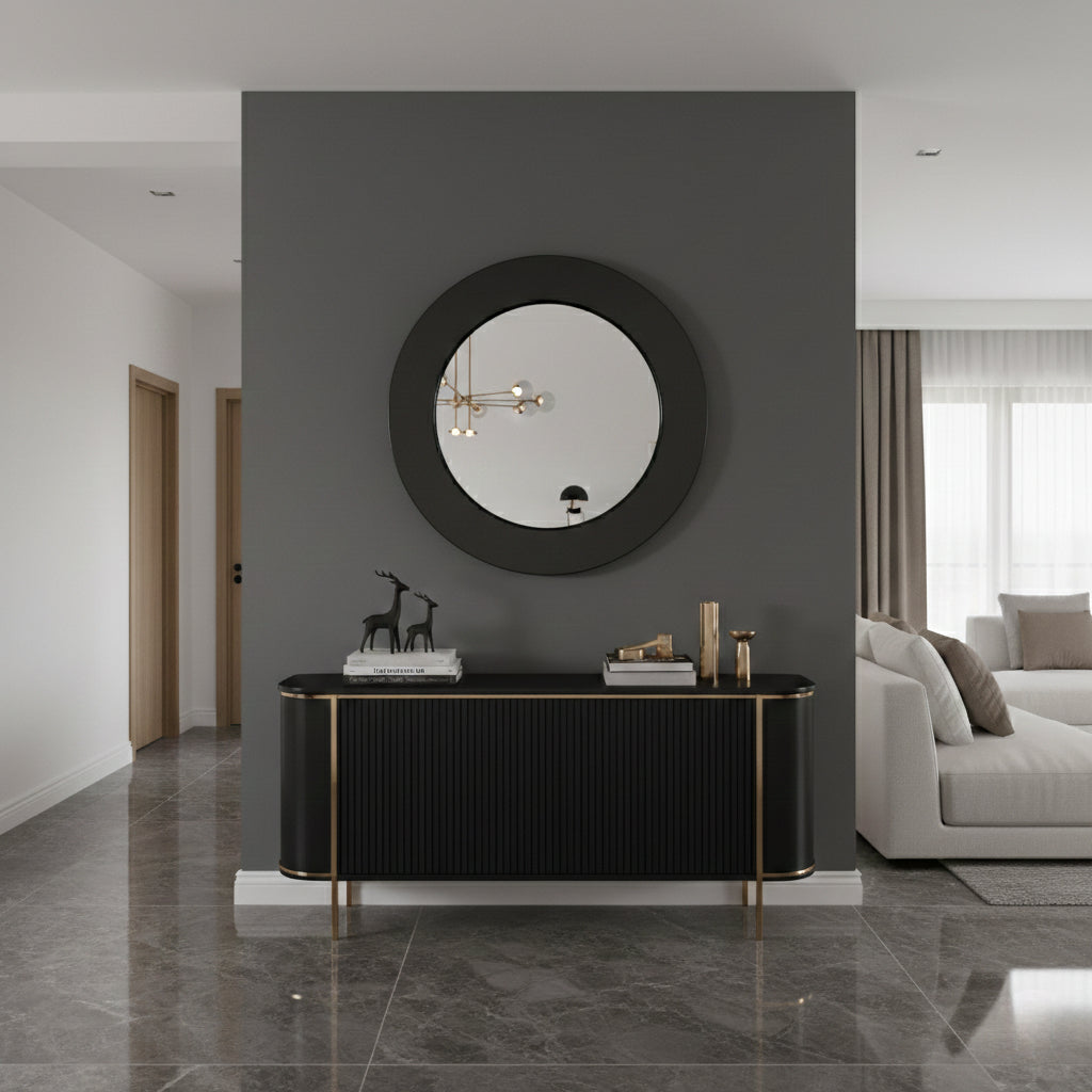 Black Brass Round Mirror
