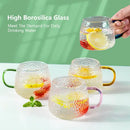 Hammer pattern glass mug with colorful handle – kitchen glassware by Decorbites