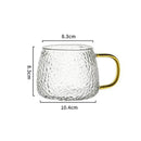 Hammer pattern glass mug with colorful handle – kitchen glassware by Decorbites
