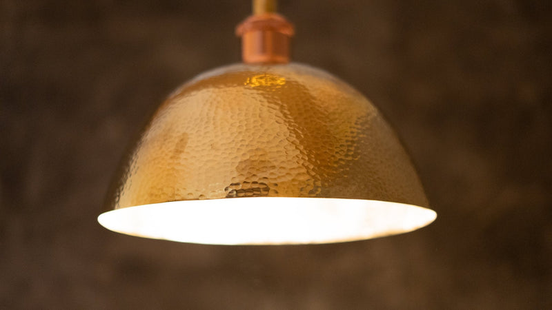 Hammered Brass Pendant Light, Unlacquered Brass Dome Lampshade, Kitchen Island Light