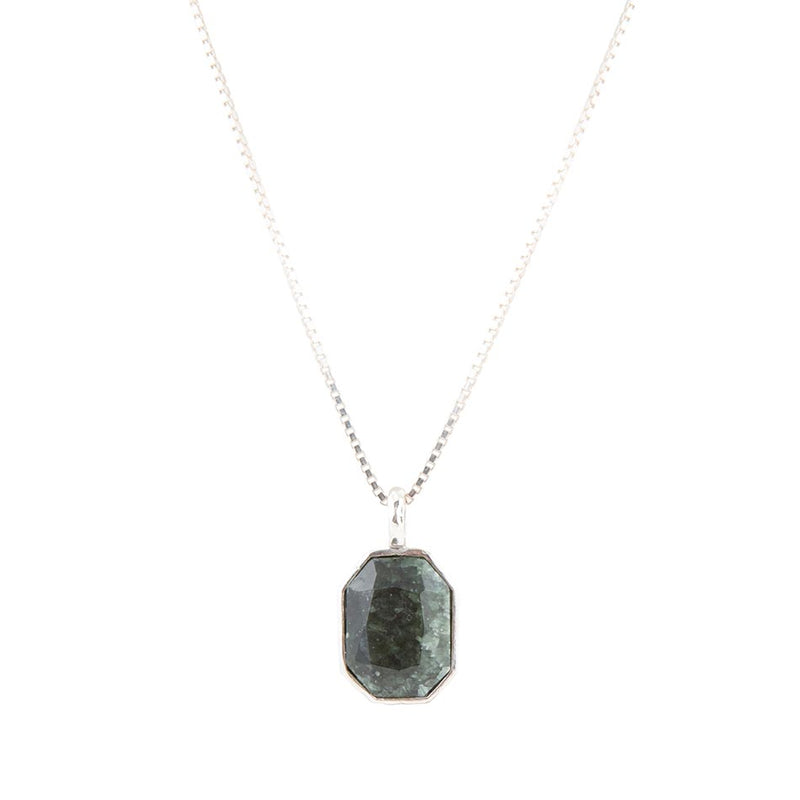 Hammered Green Seraphinite and Sterling Silver Pendant Necklace
