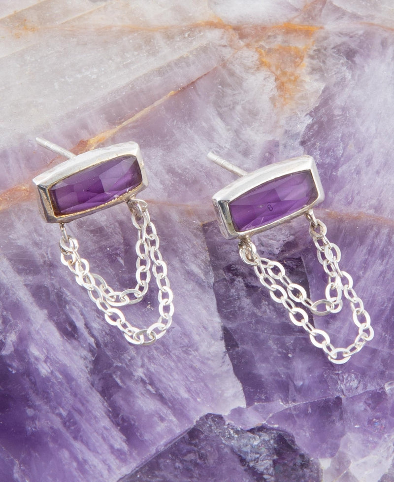 Hammered Purple Amethyst and Sterling Silver Stud Earrings