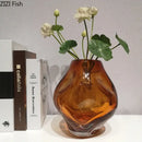 GobekUsa Amber Glass Vase & Artificial Flower Desk Decoration for Room Aesthetic