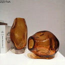 GobekUsa Amber Glass Vase & Artificial Flower Desk Decoration for Room Aesthetic