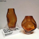 GobekUsa Amber Glass Vase & Artificial Flower Desk Decoration for Room Aesthetic