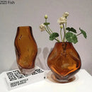 GobekUsa Amber Glass Vase & Artificial Flower Desk Decoration for Room Aesthetic