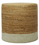Natural Brown and White Jute Round Pouf, Hand Braided boho Pouf Ottoman Footstool, Side table, Seat , Foot Rest, Living Room, Bedroom | JP3