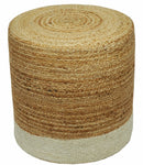Natural Brown and White Jute Round Pouf, Hand Braided boho Pouf Ottoman Footstool, Side table, Seat , Foot Rest, Living Room, Bedroom | JP3