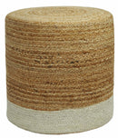 Natural Brown and White Jute Round Pouf, Hand Braided boho Pouf Ottoman Footstool, Side table, Seat , Foot Rest, Living Room, Bedroom | JP3