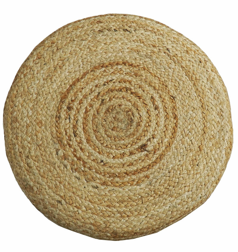 Natural Brown and White Jute Round Pouf, Hand Braided boho Pouf Ottoman Footstool, Side table, Seat , Foot Rest, Living Room, Bedroom | JP3