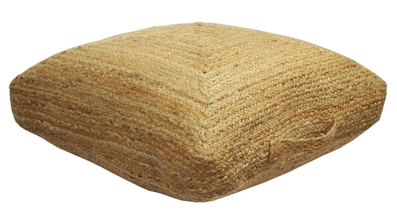 Natural Brown Jute Square Pouf, Hand Braided boho Pouf Ottoman Footstool, Side table, Floor Pillow, Foot Rest, Living Room, Bedroom | JP4
