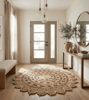 Brown Hand Braided Jute Solid Round Area Rug - Natural Fiber
