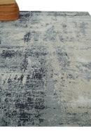 Hand Carved 8x10 Knotted Beige, Silver and Charcoal Modern Abstract Wool And Bamboo Silk Area Rug