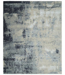 Hand Carved 8x10 Knotted Beige, Silver and Charcoal Modern Abstract Wool And Bamboo Silk Area Rug