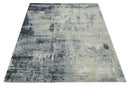 Hand Carved 8x10 Knotted Beige, Silver and Charcoal Modern Abstract Wool And Bamboo Silk Area Rug