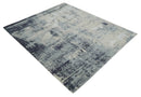 Hand Carved 8x10 Knotted Beige, Silver and Charcoal Modern Abstract Wool And Bamboo Silk Area Rug