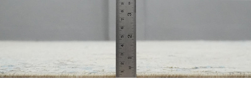 Hand Carved Abstract 8x10 Beige, Charcoal and Blue Hand Knotted Wool and Real Silk Area Rug