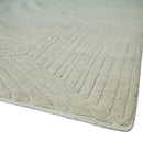 Hand carved Beige Geometrical Stripes Pattern Hand Knotted 9x12 Wool Area Rug by The Rug Decor