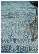 Hand carved Design Blue, Gray and silver Traditional Hand knotted 8x10 wool Area Rug by The Rug Decor